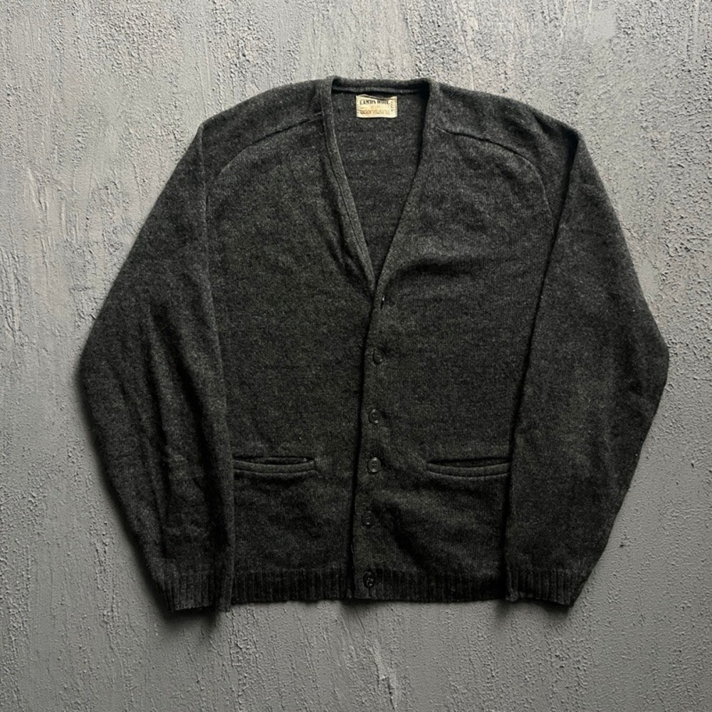Vintage Cardigan Large Grey 1970s Lambswool USA